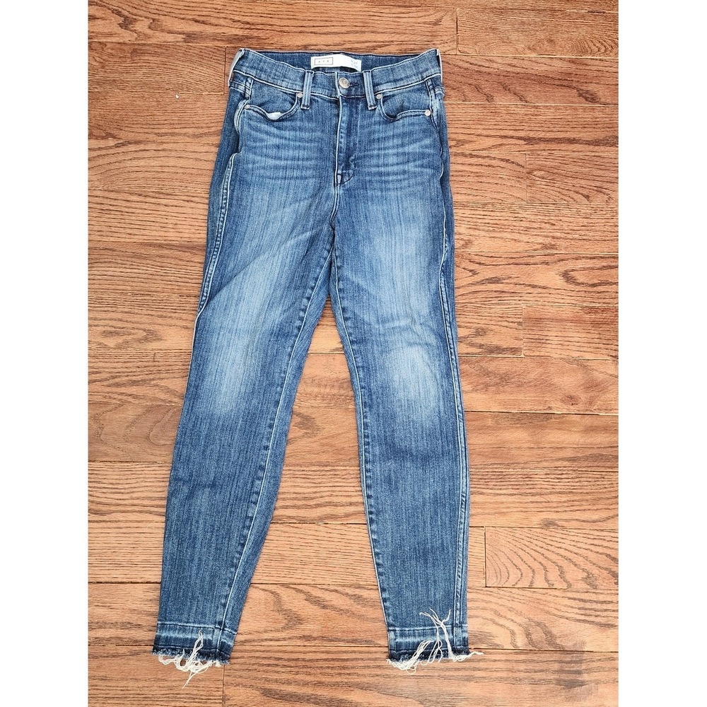 AYR The Riser Skinny Jeans Women 27 Blue Raw Hem High Rise Stretch Denim Premium